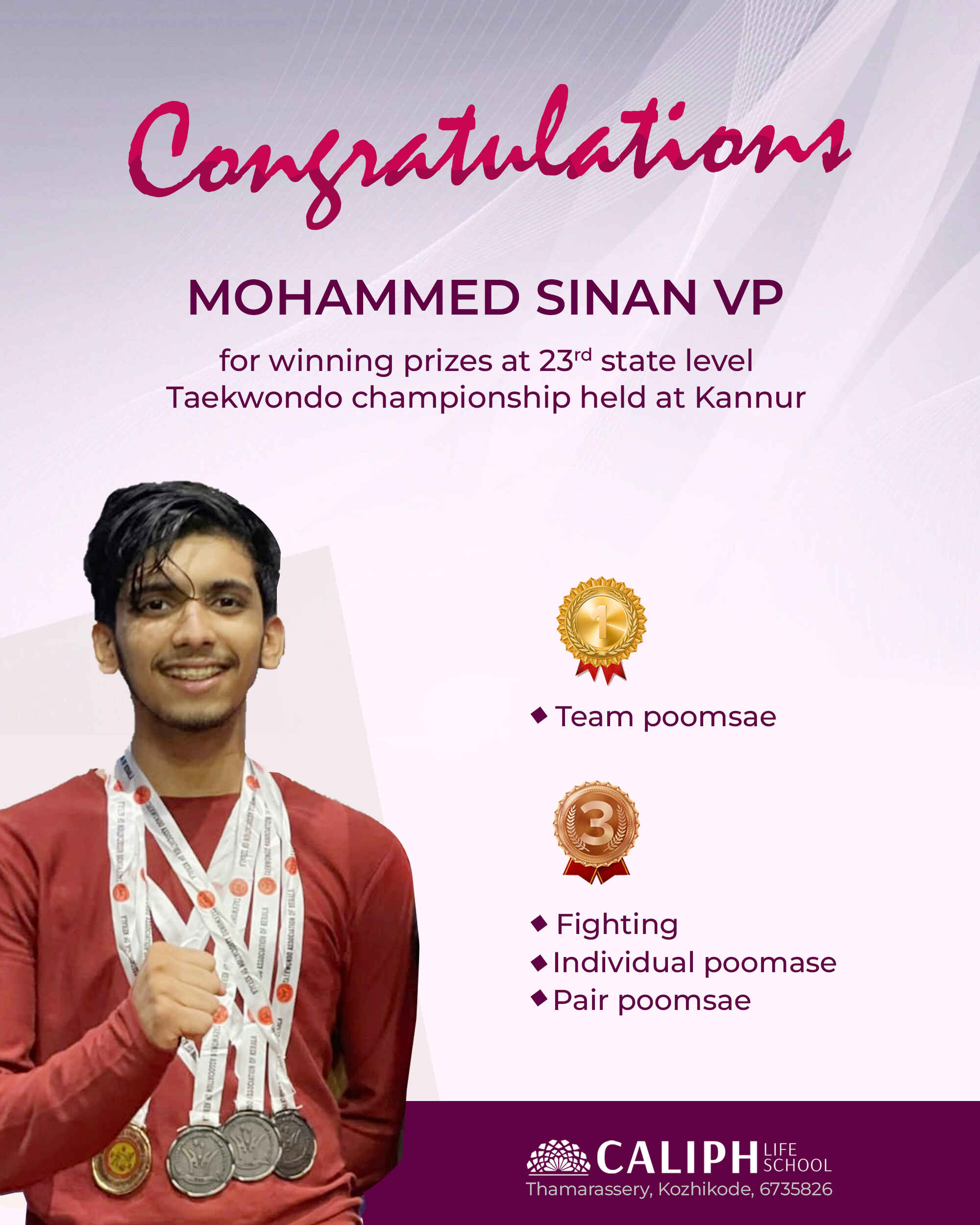 TEAKWONDO CHAMPION, STATE LEVEL CHAMPIONSHIP